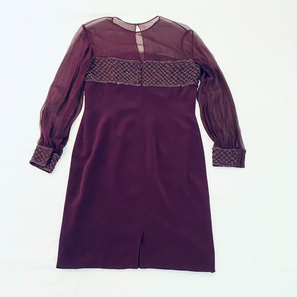 Vintage Black Tie Olga Cassini beaded cocktail dress, Size 12, wine, knee length - Picture 3 of 8